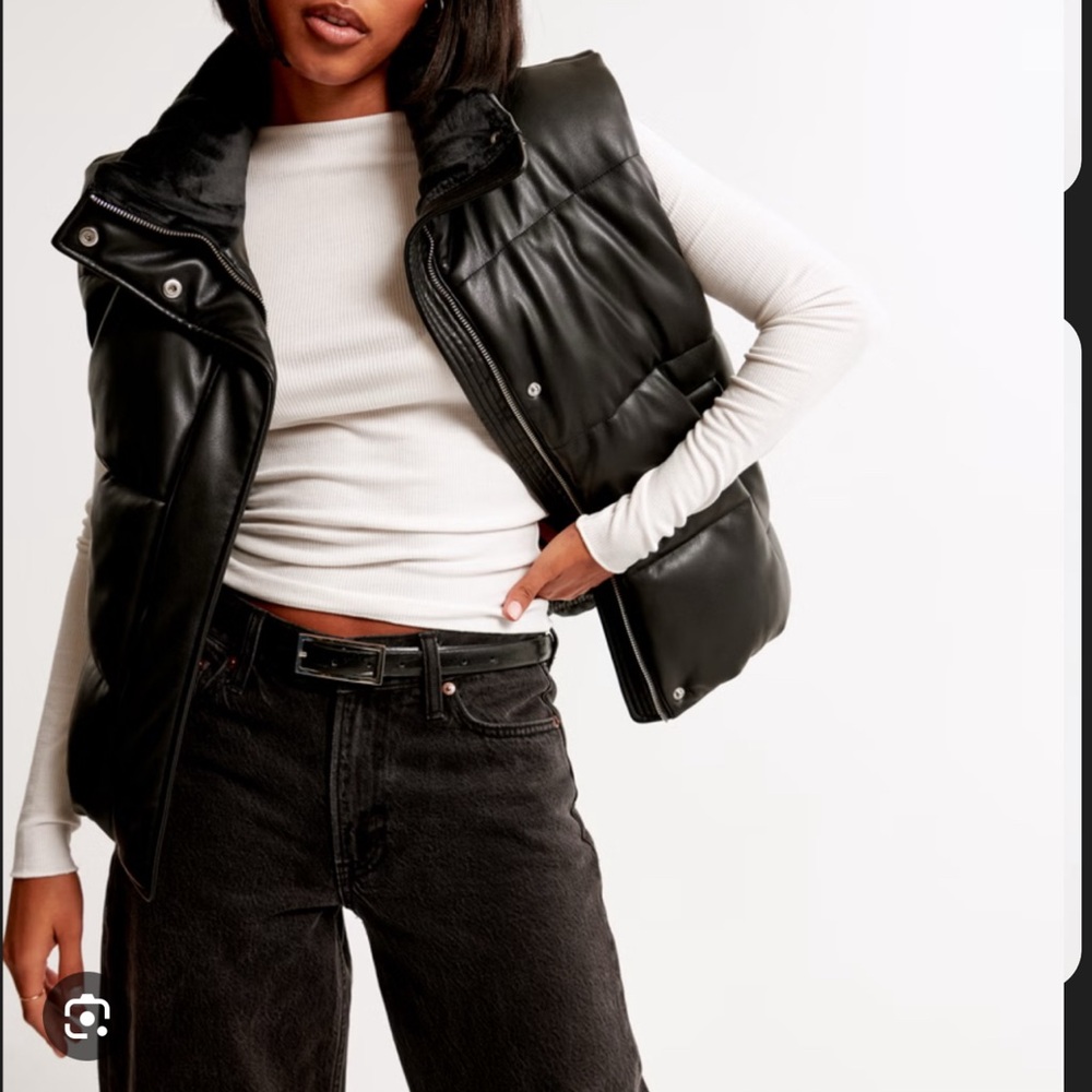 Abercrombie Vegan Leather Black Puffer Vest
